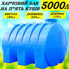 Емкость пластиковая пищевая горизонтальная круглая 5000 л синяя усиленная с ребрами жесткости в Украине